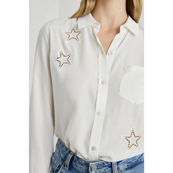 NWT'S  $258 Rails Kate  Ivory Eyelet Stars Silk Blouse Long Sleeve Size Small - Picture 4 of 9